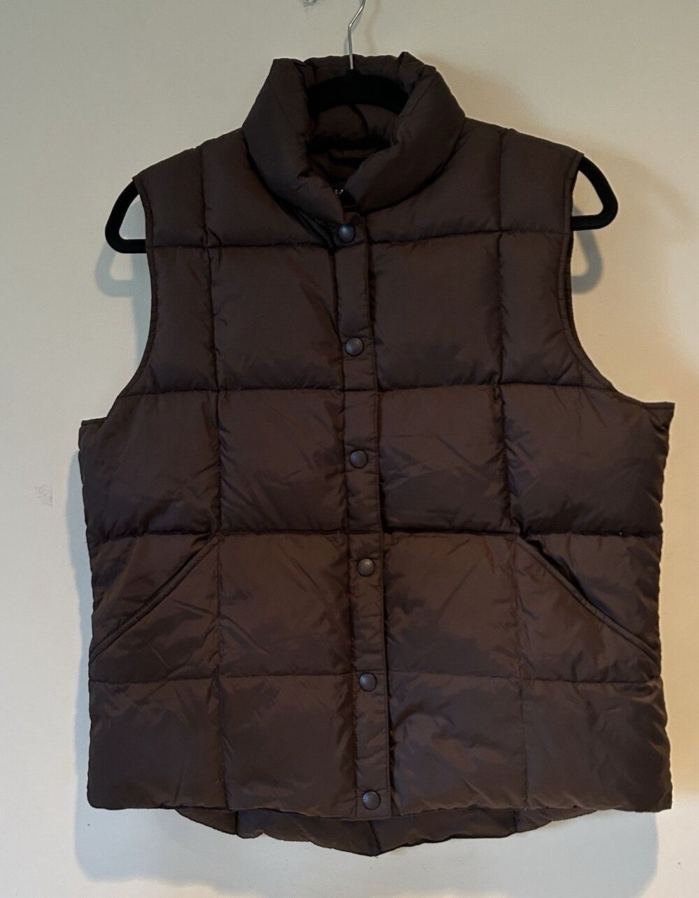 Lands End Vest Women's Medium (10-12) Brown Down Puffer Snap Quilted W/Pockets